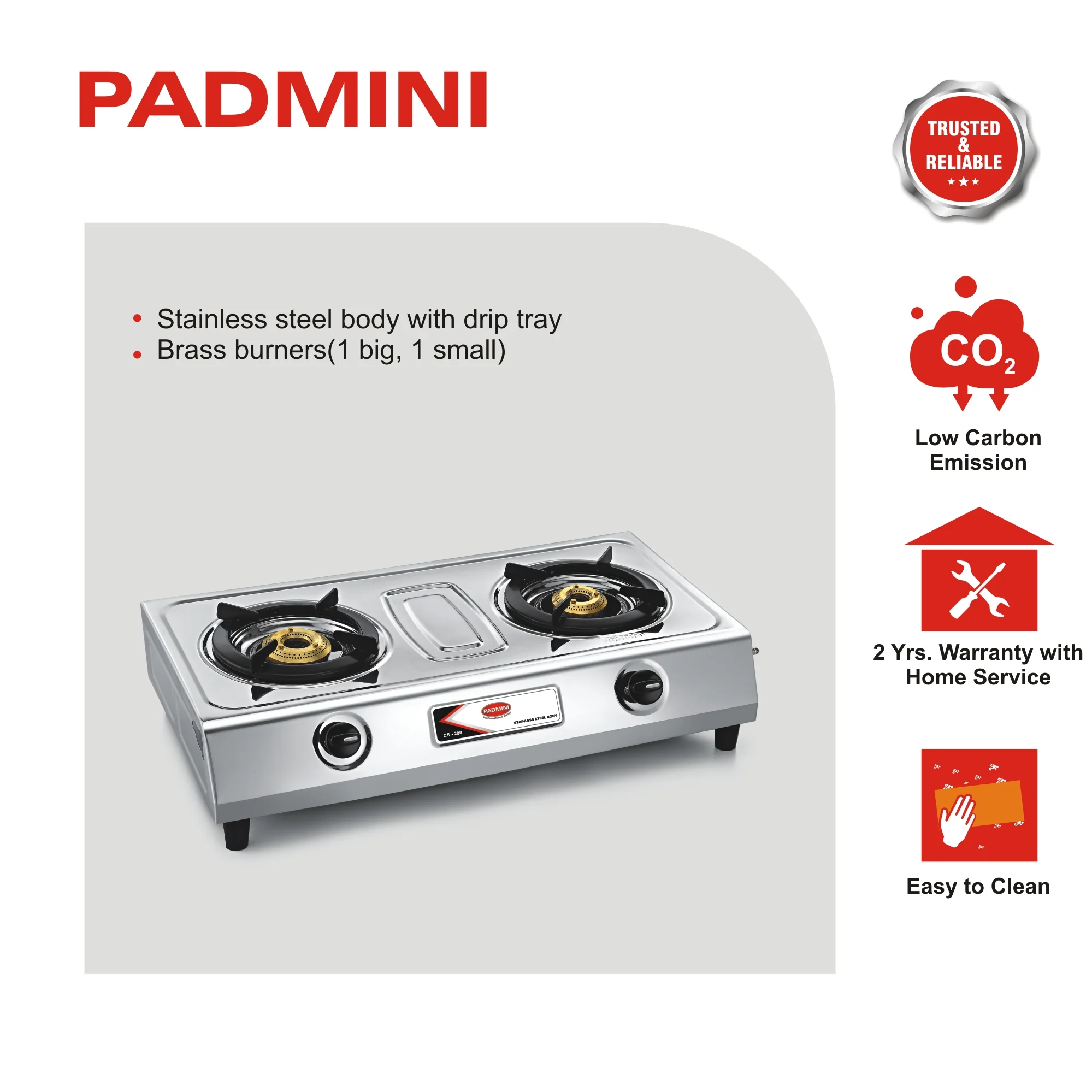 PADMINI 2 Burner CS-200 Stainless Steel Gas Stove - Image 3