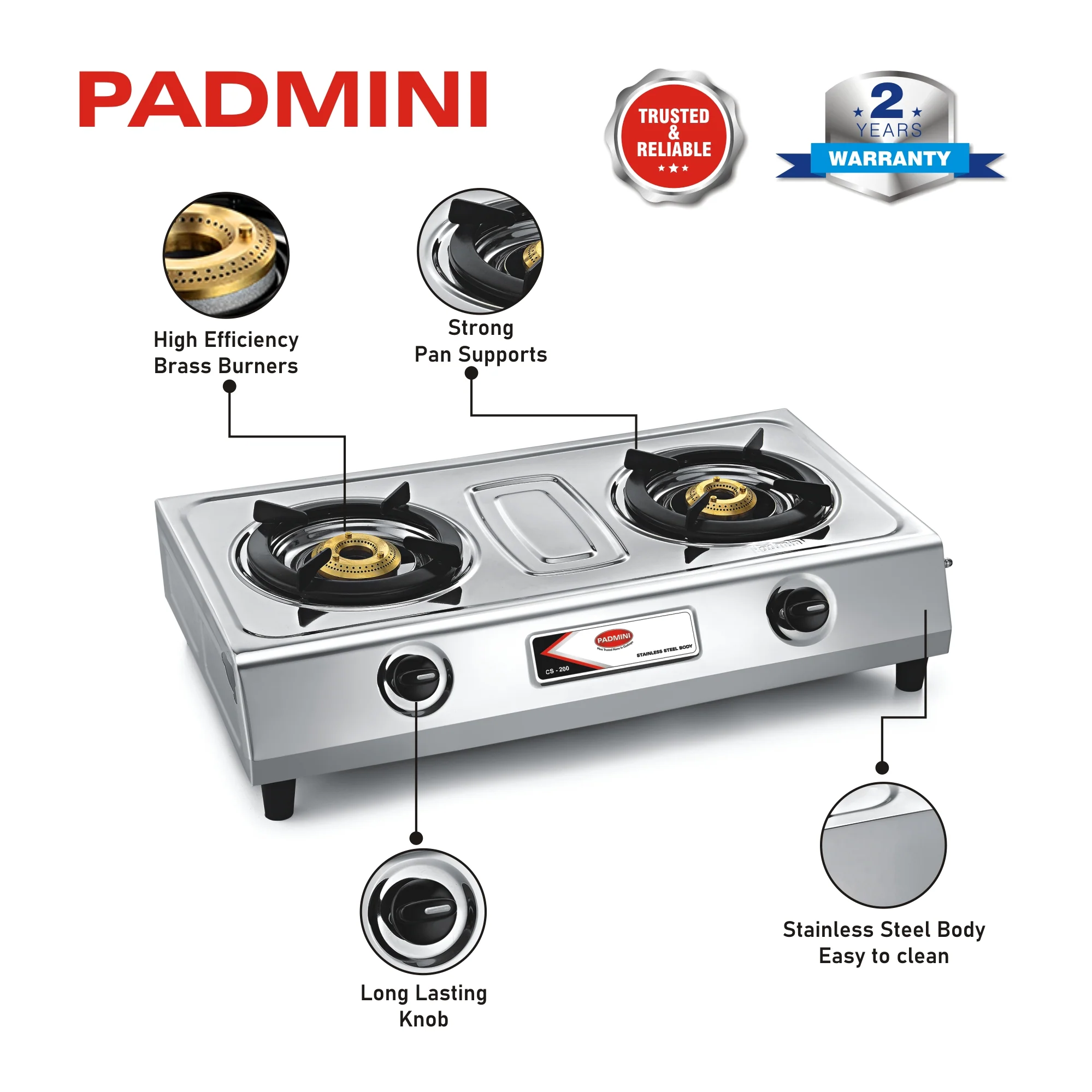 PADMINI 2 Burner CS-200 Stainless Steel Gas Stove - Image 4