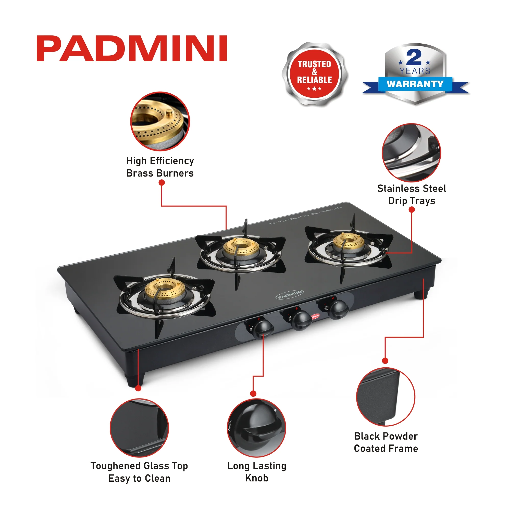 PADMINI 3 Burner Cooktop 3GT Shine - Image 4