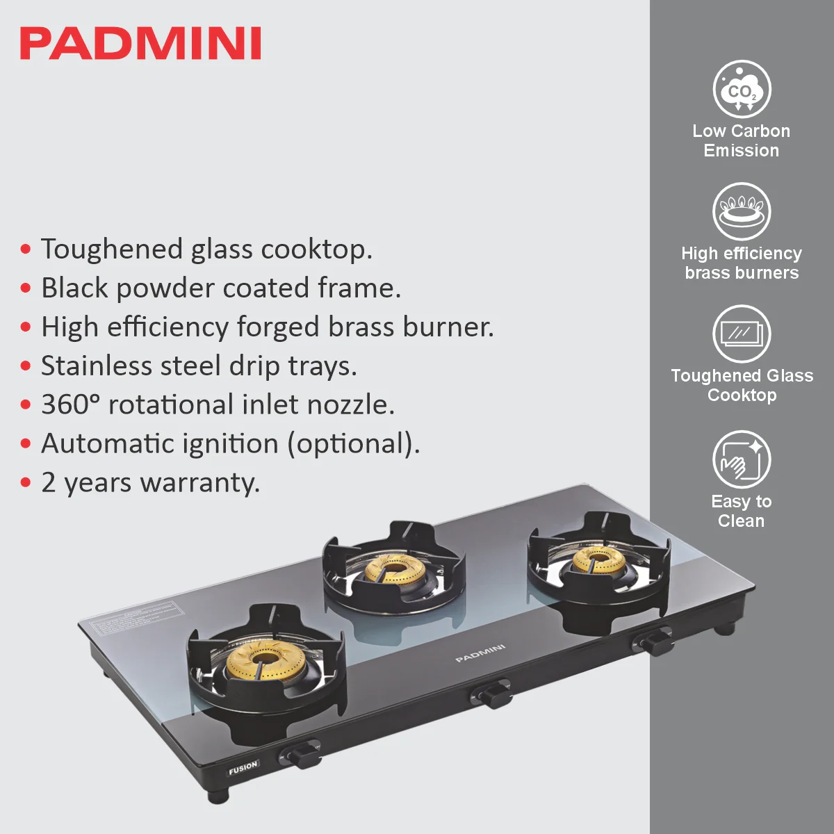PADMINI 3 Burner Cooktop 3GT Fusion - Image 5