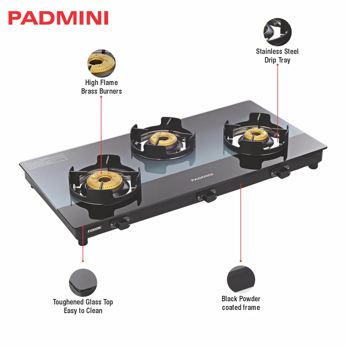PADMINI 3 Burner Cooktop 3GT Fusion - Image 6