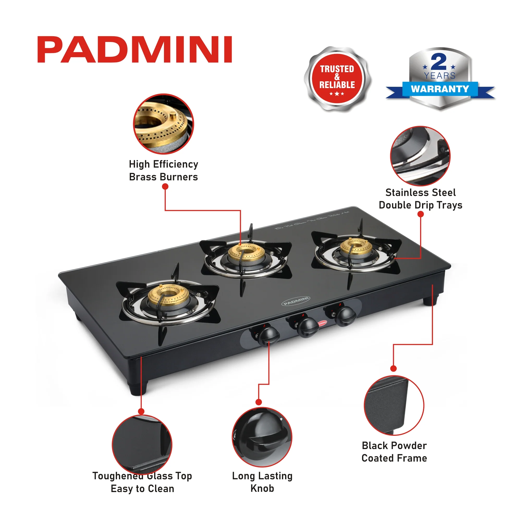 PADMINI 3 Burner Cooktop 3GT Star - Image 4