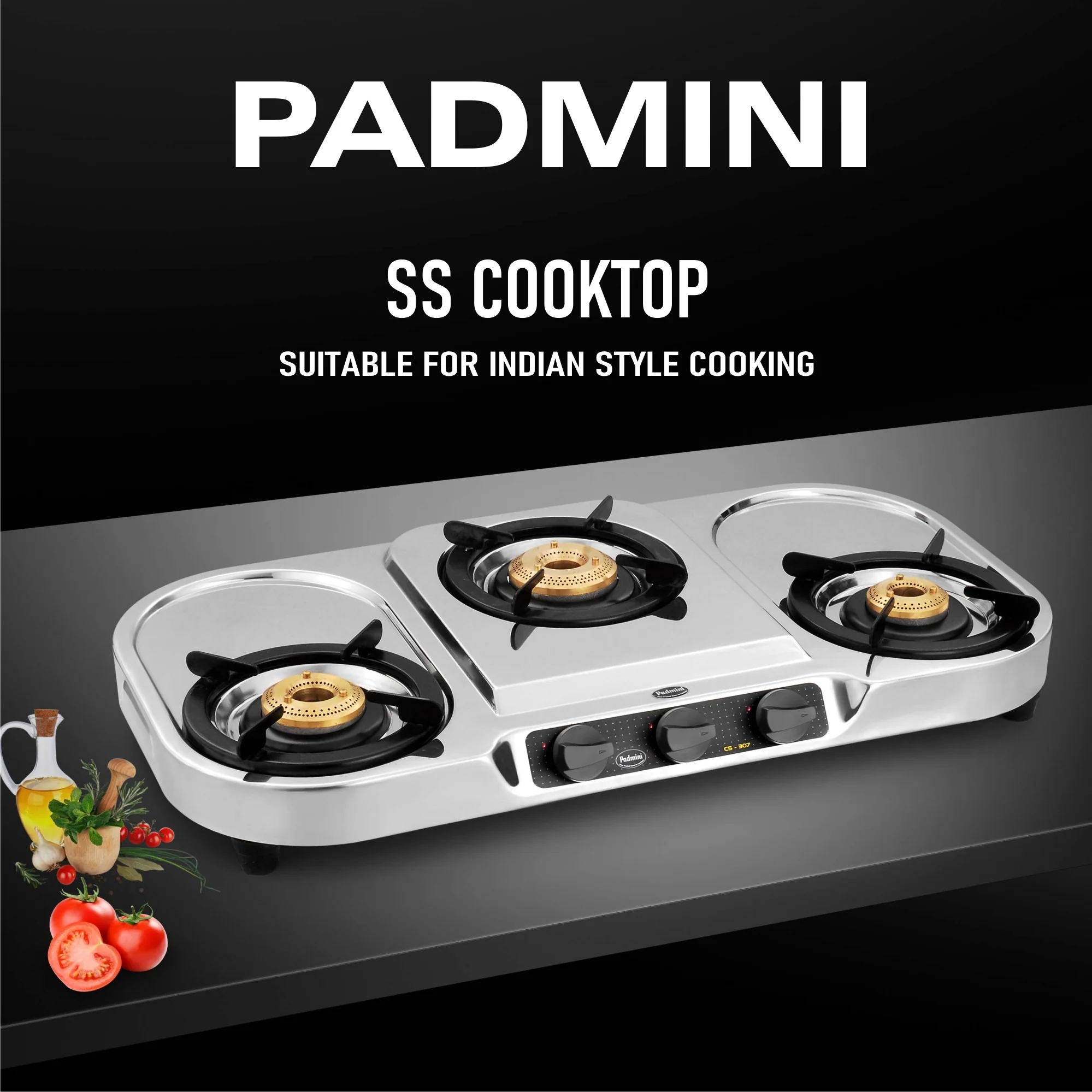 PADMINI 3 Burner CS-307 Stainless Steel Cooktop (High Flame Optional) - Image 7