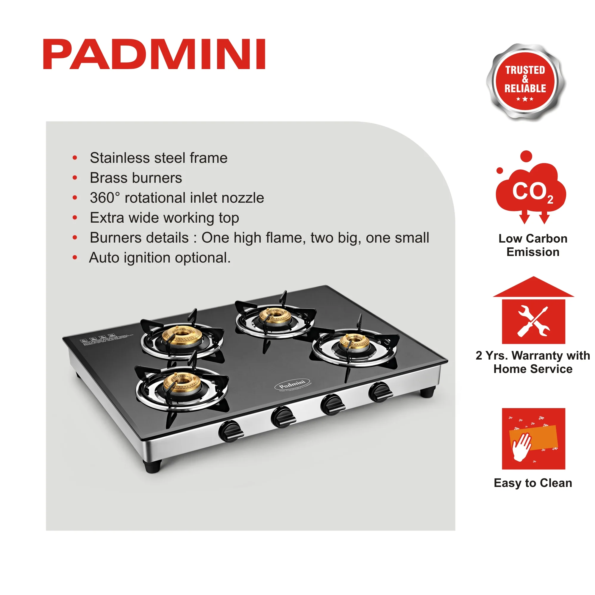 PADMINI 4 Burner Cooktop 4GT 421 Extra Large - Image 3