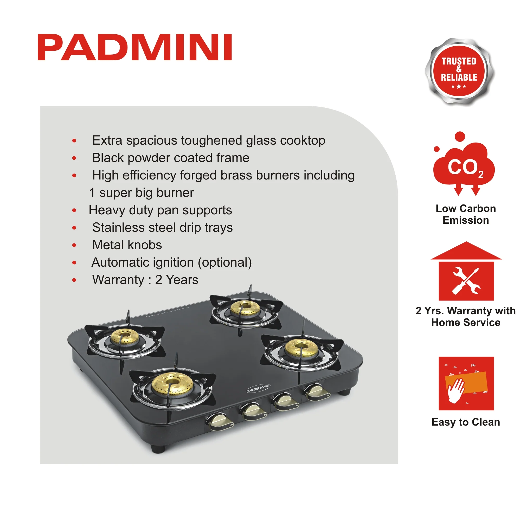 PADMINI 4 Burner Cooktop 4GT DLX HF (High Flame) - Image 3
