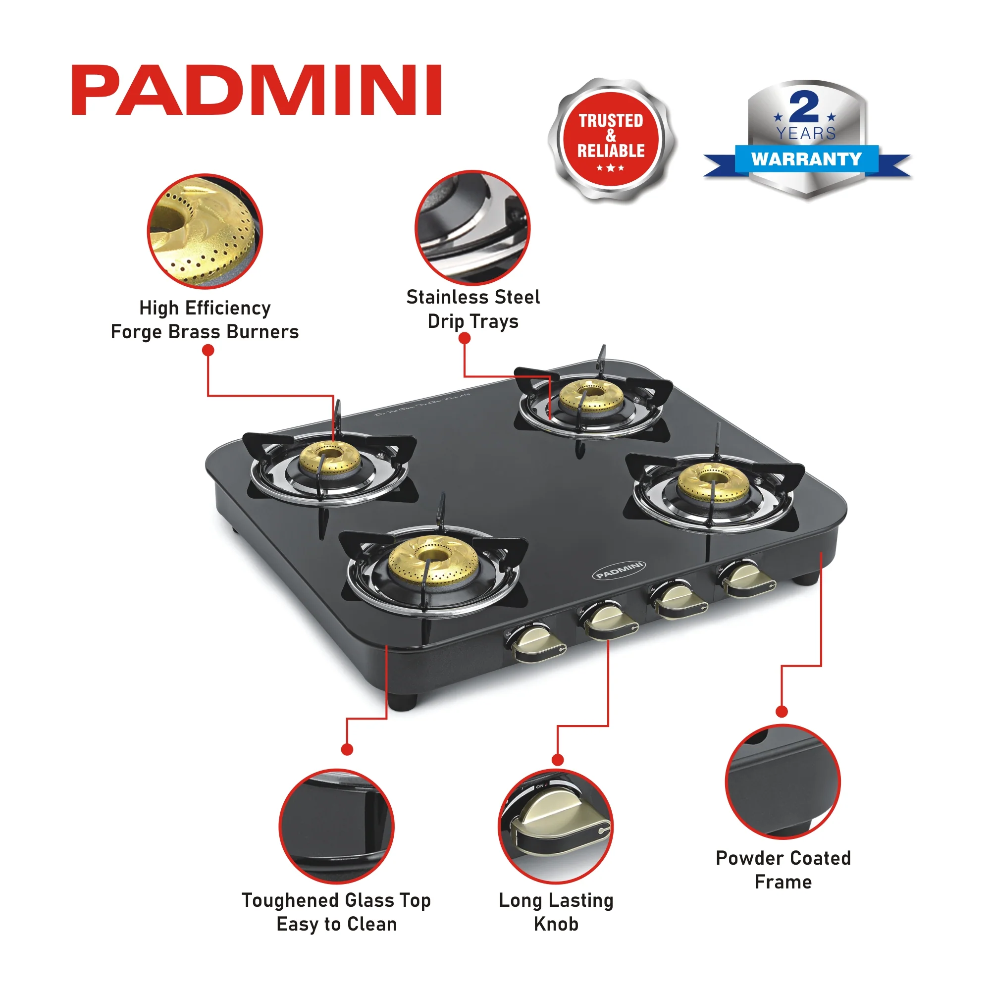 PADMINI 4 Burner Cooktop 4GT DLX HF (High Flame) - Image 4