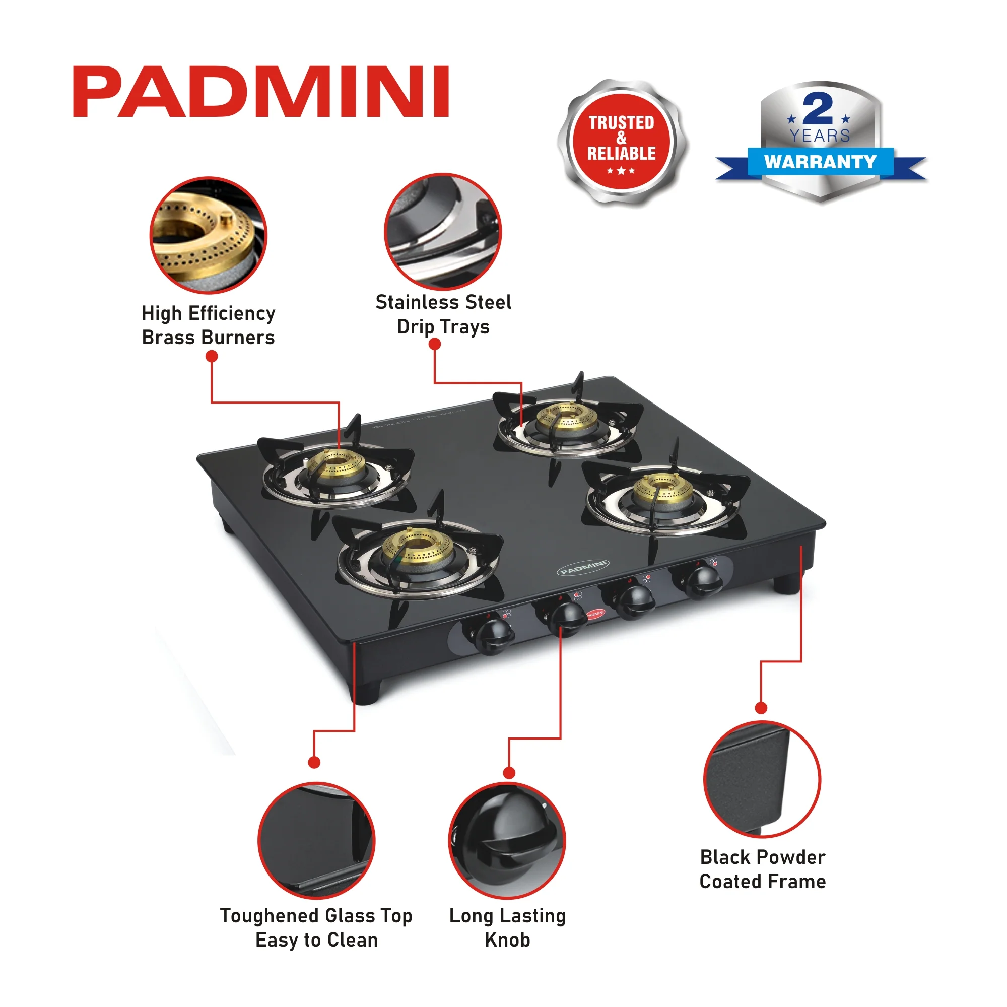 PADMINI 4 Burner Cooktop 4GT Shine - Image 4