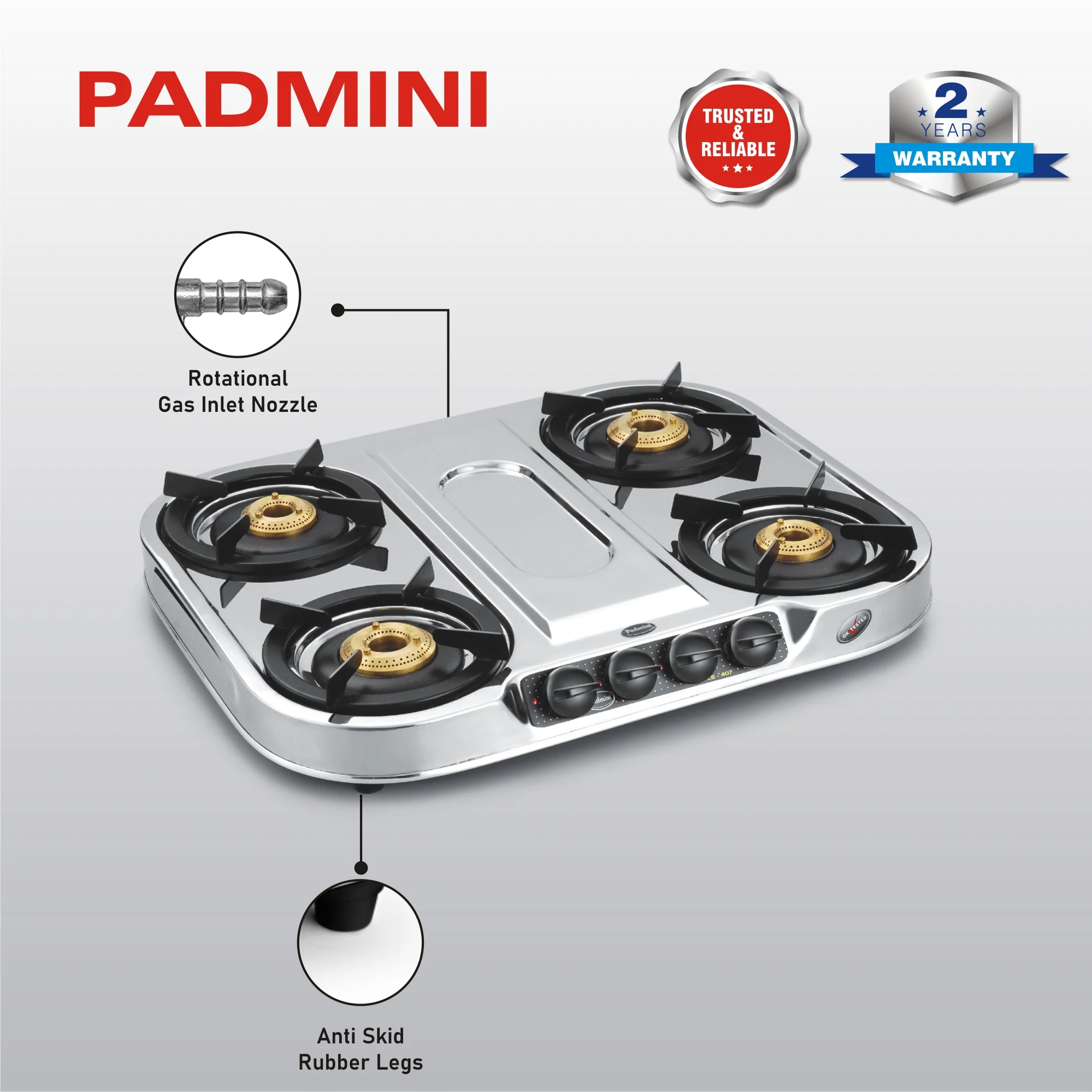 PADMINI 4 Burner CS-407 HF Stainless Steel Cooktop (High Flame) - Image 5