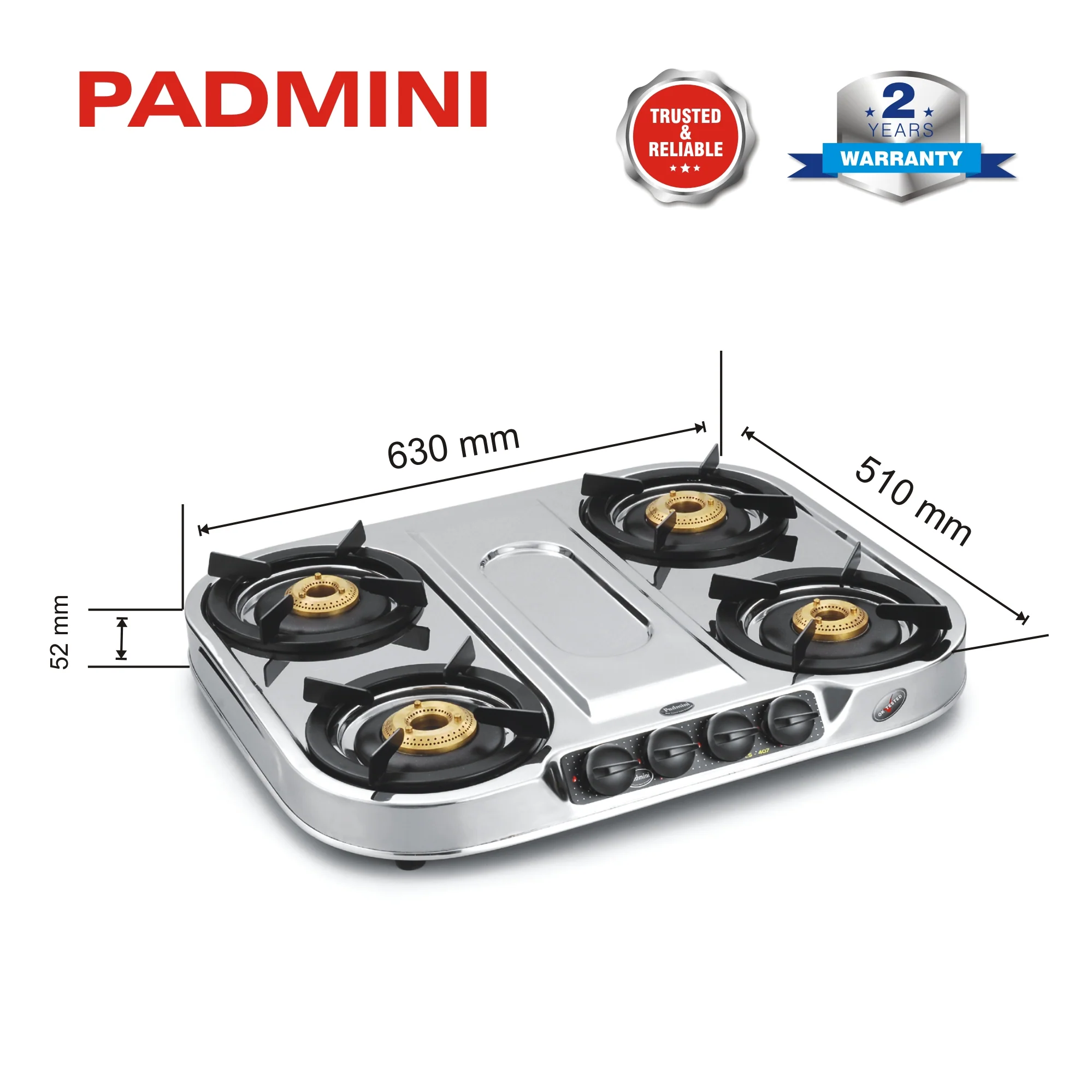 PADMINI 4 Burner CS-407 HF Stainless Steel Cooktop (High Flame) - Image 6