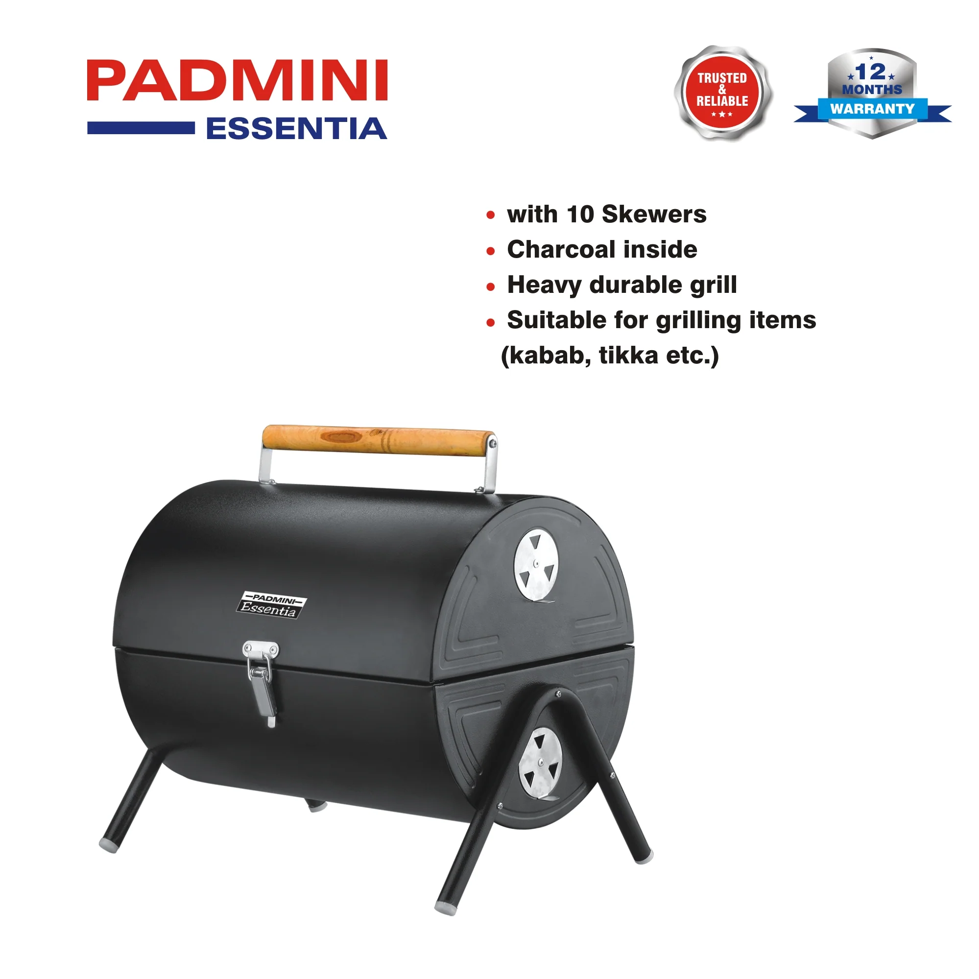 PADMINI Barrel Charcoal Barbeque - Black - Image 3
