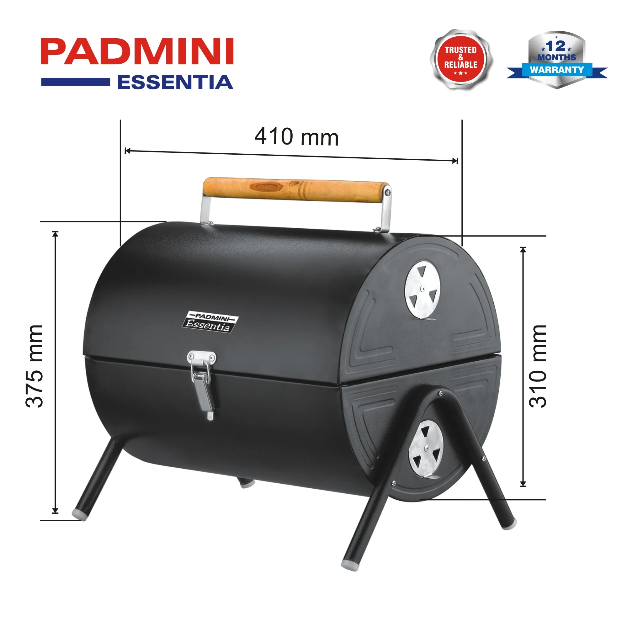 PADMINI Barrel Charcoal Barbeque - Black - Image 4