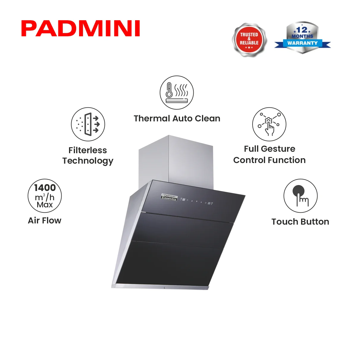 PADMINI Electric Chimney Crysta 60 3G (Glass Opening) - Image 4