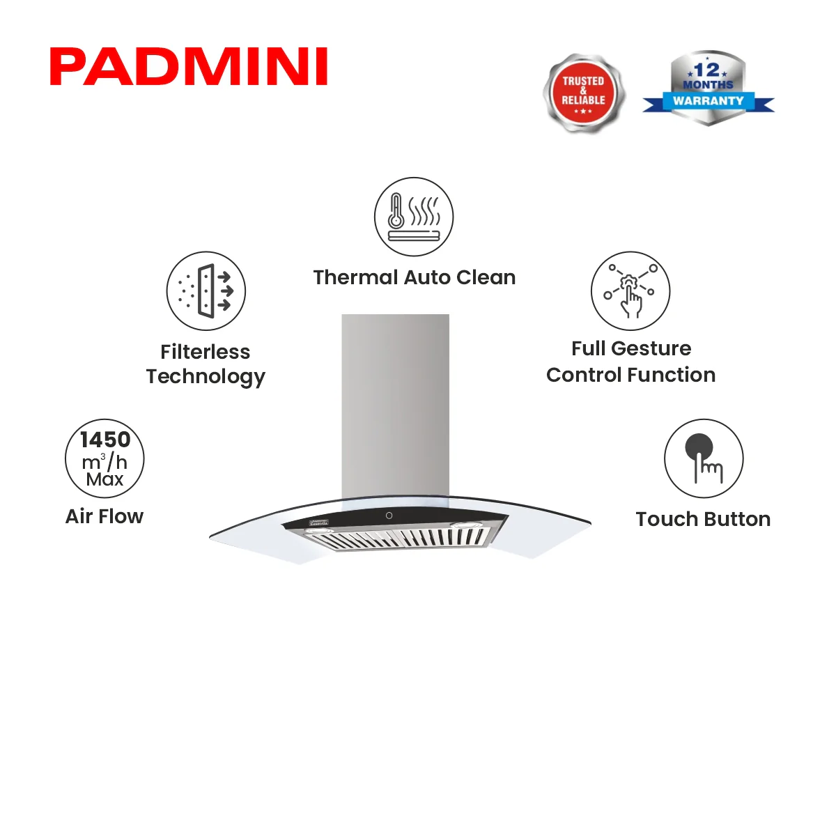 PADMINI Electric Chimney Izola 90 (Island Mount) - Image 4
