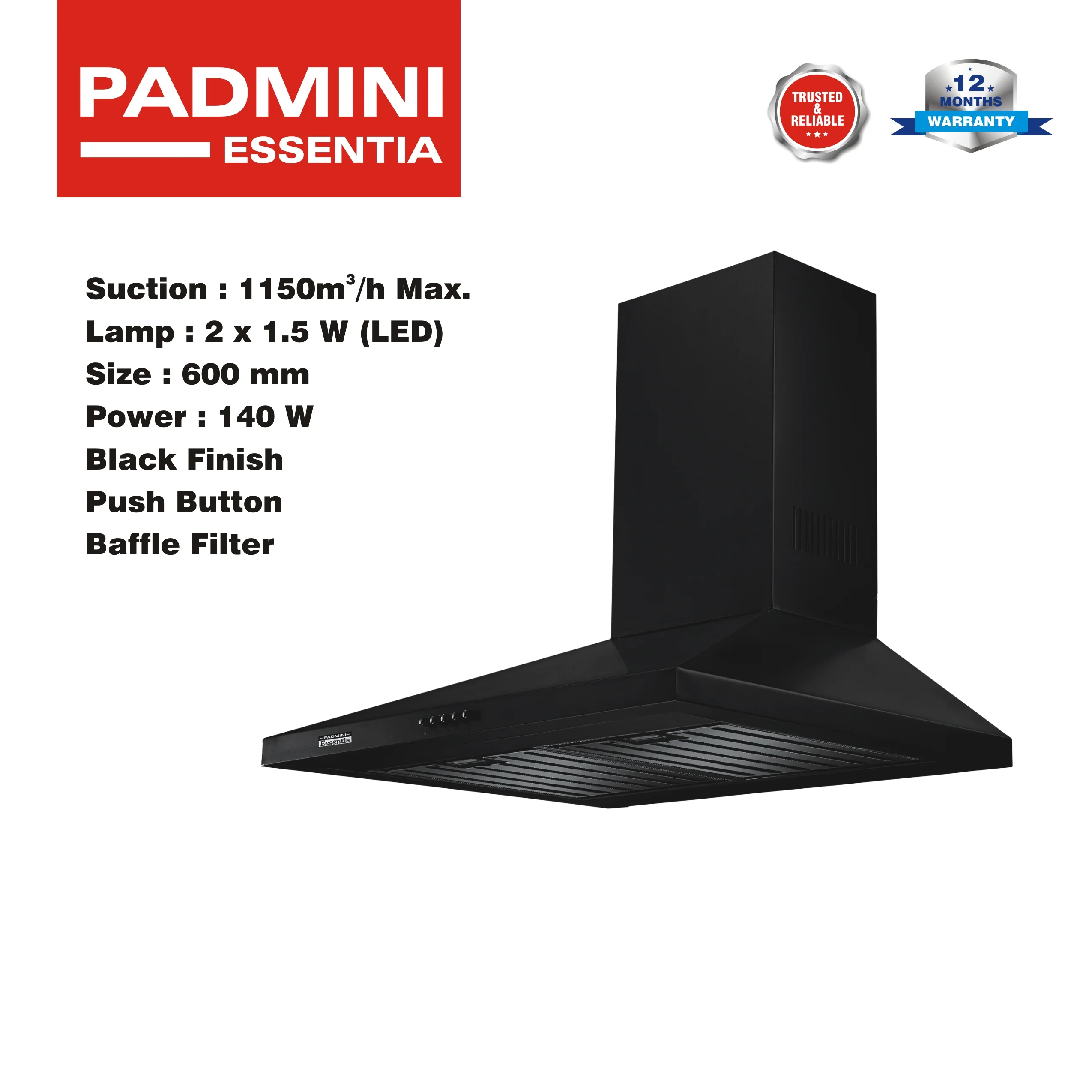 PADMINI Electric Chimney Ace 60 Black - Image 5