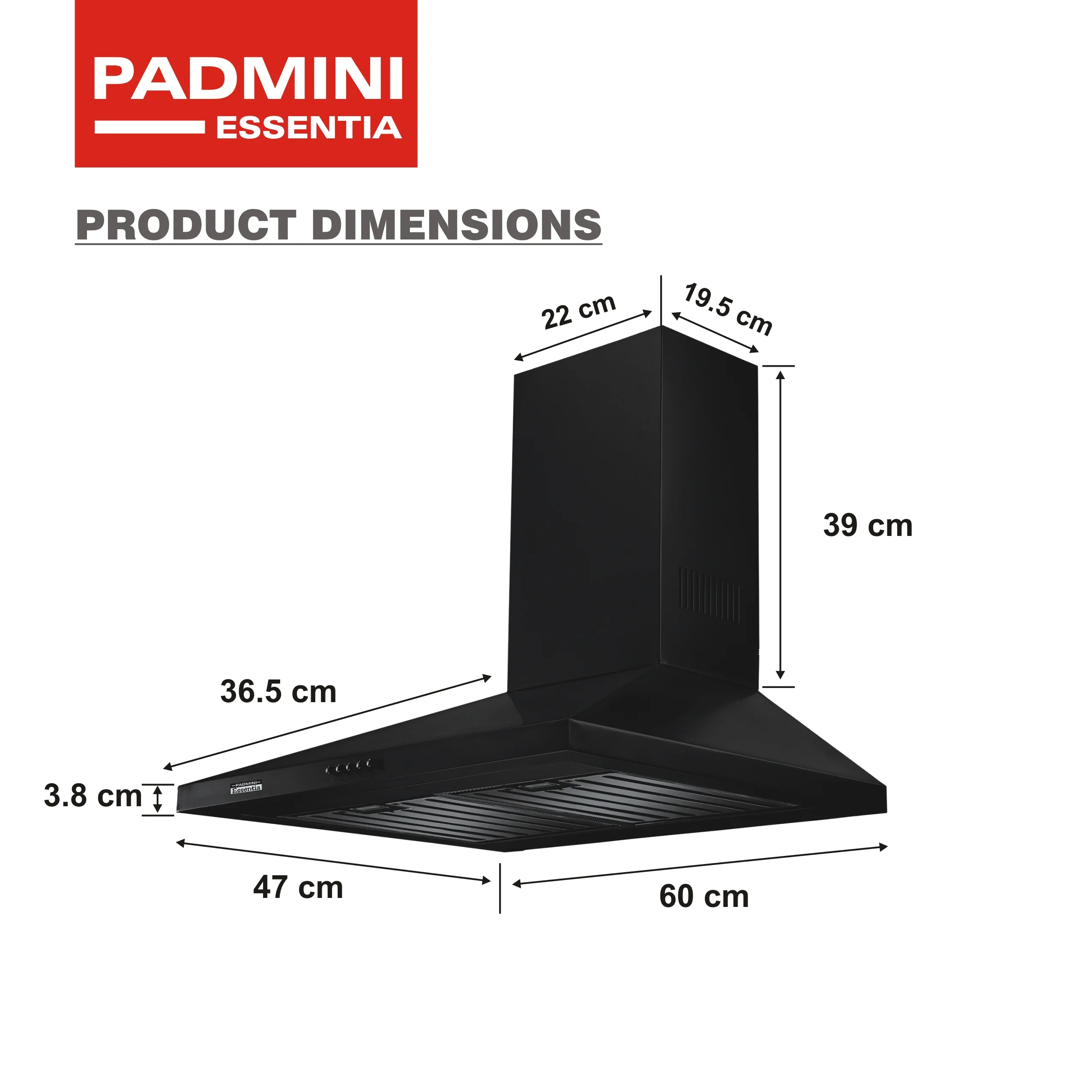 PADMINI Electric Chimney Ace 60 Black - Image 6