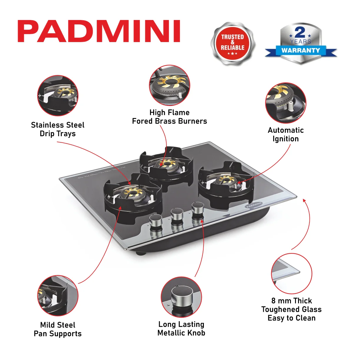 PADMINI Gas Hob 302 GL IB HF (High Flame) - Image 11