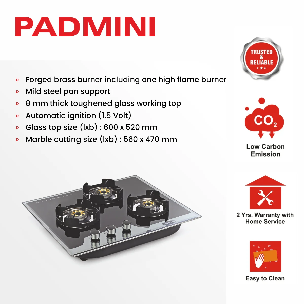 PADMINI Gas Hob 302 GL IB HF (High Flame) - Image 9