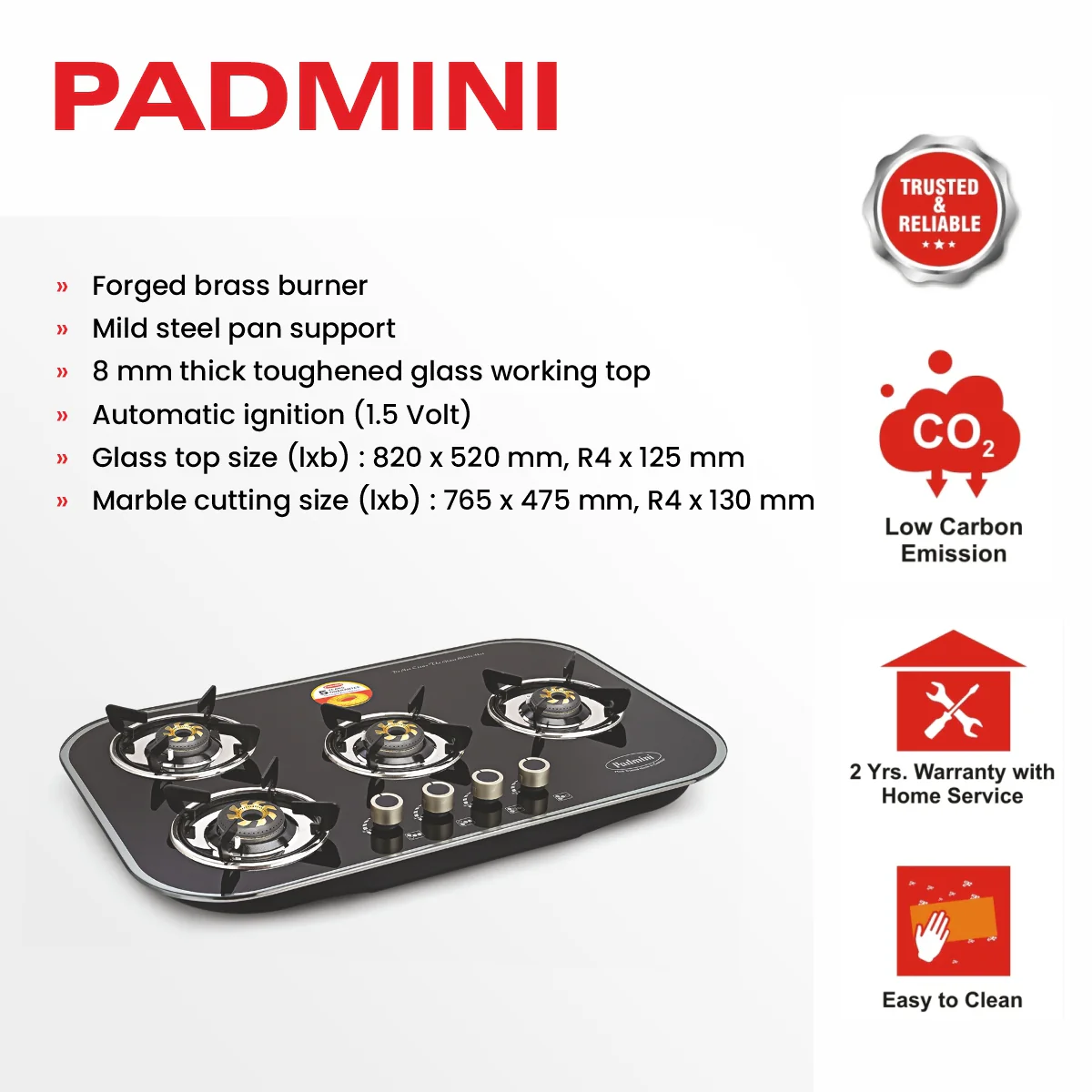 PADMINI Gas Hob 402 GL IB - Image 8