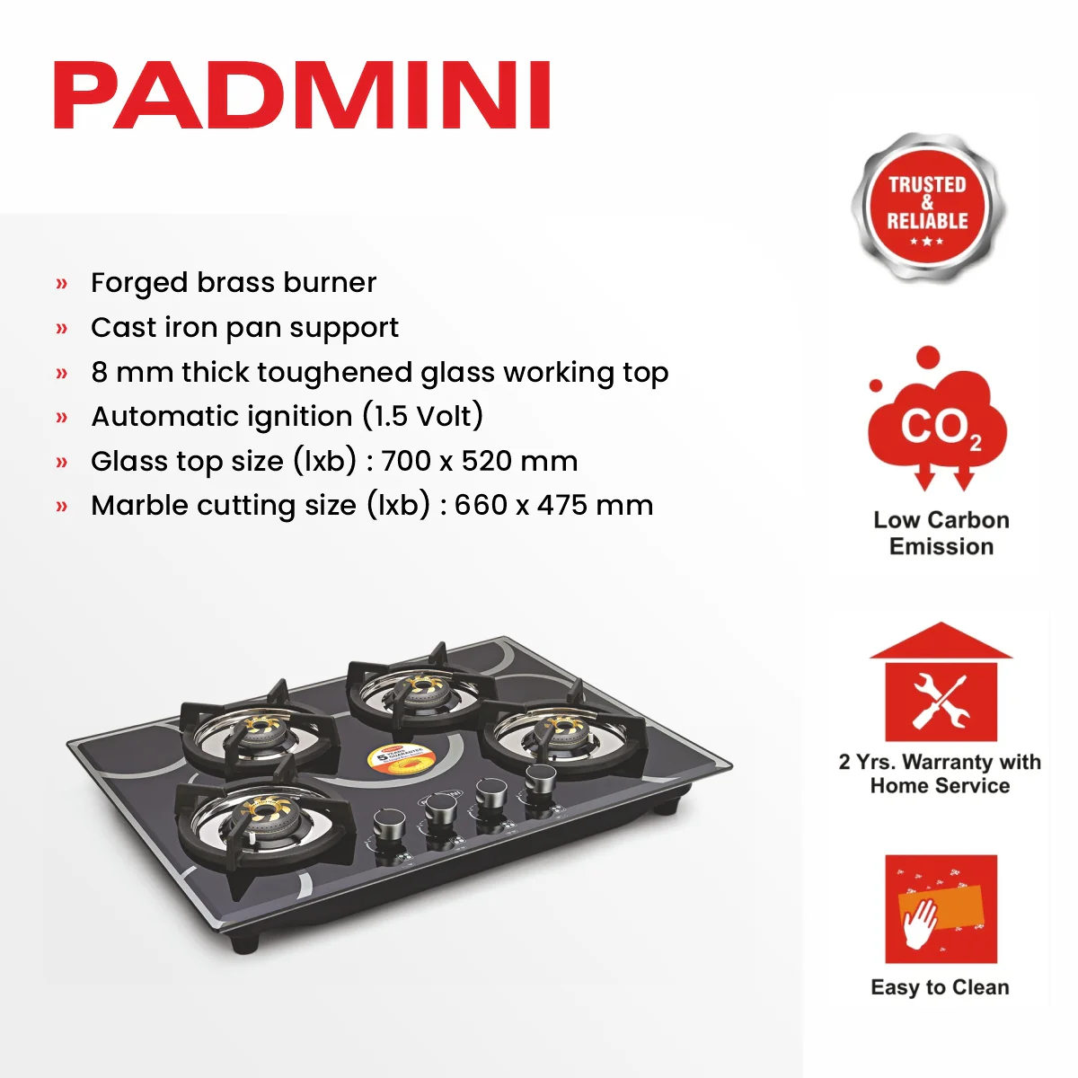 PADMINI Gas Hob 404 GL IB - Image 6