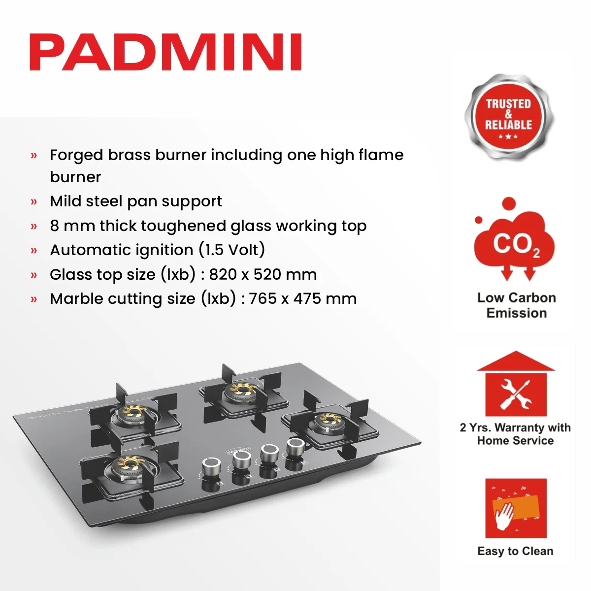 PADMINI Gas Hob 407 GL IB HF (High Flame) - Image 8