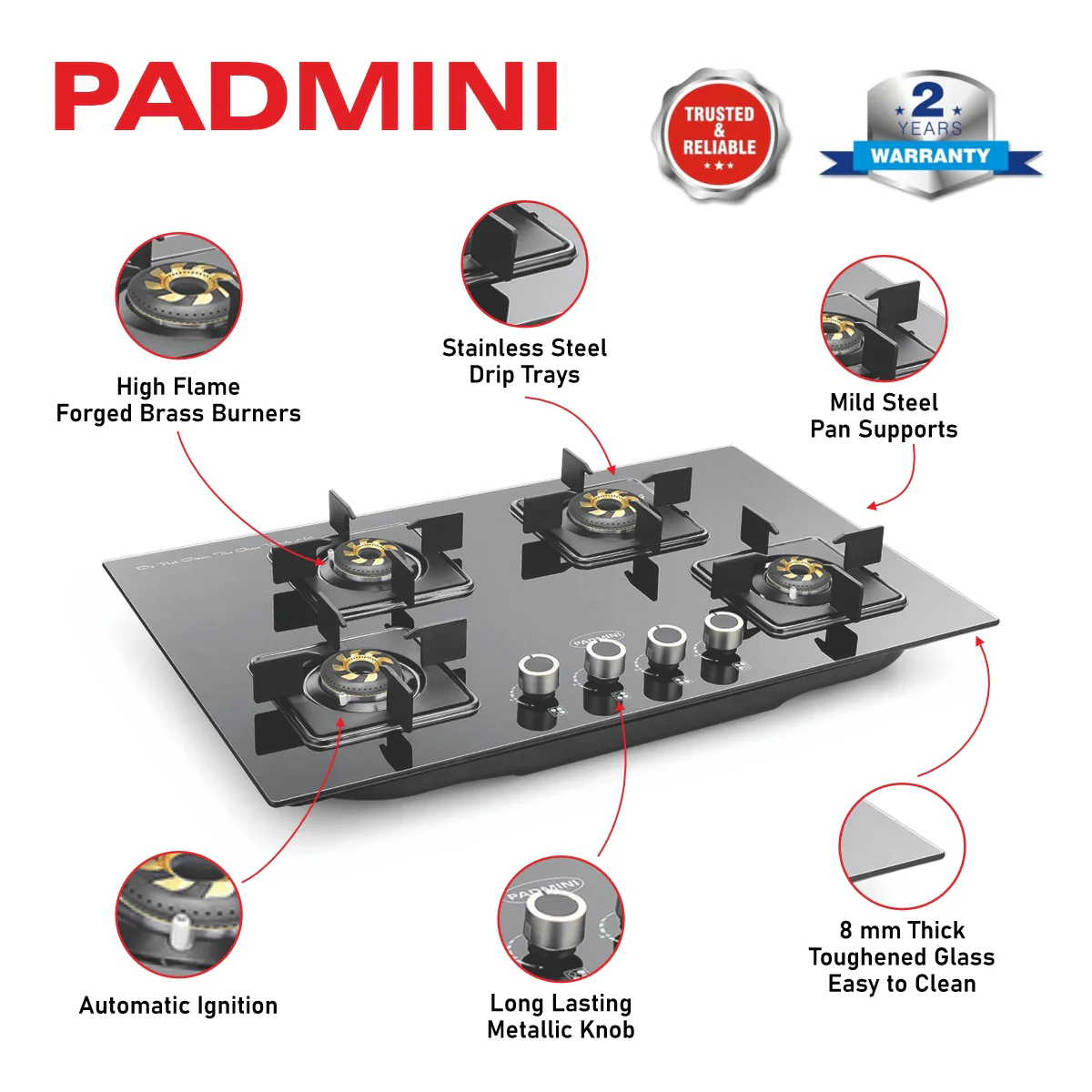 PADMINI Gas Hob 407 GL IB HF (High Flame) - Image 9