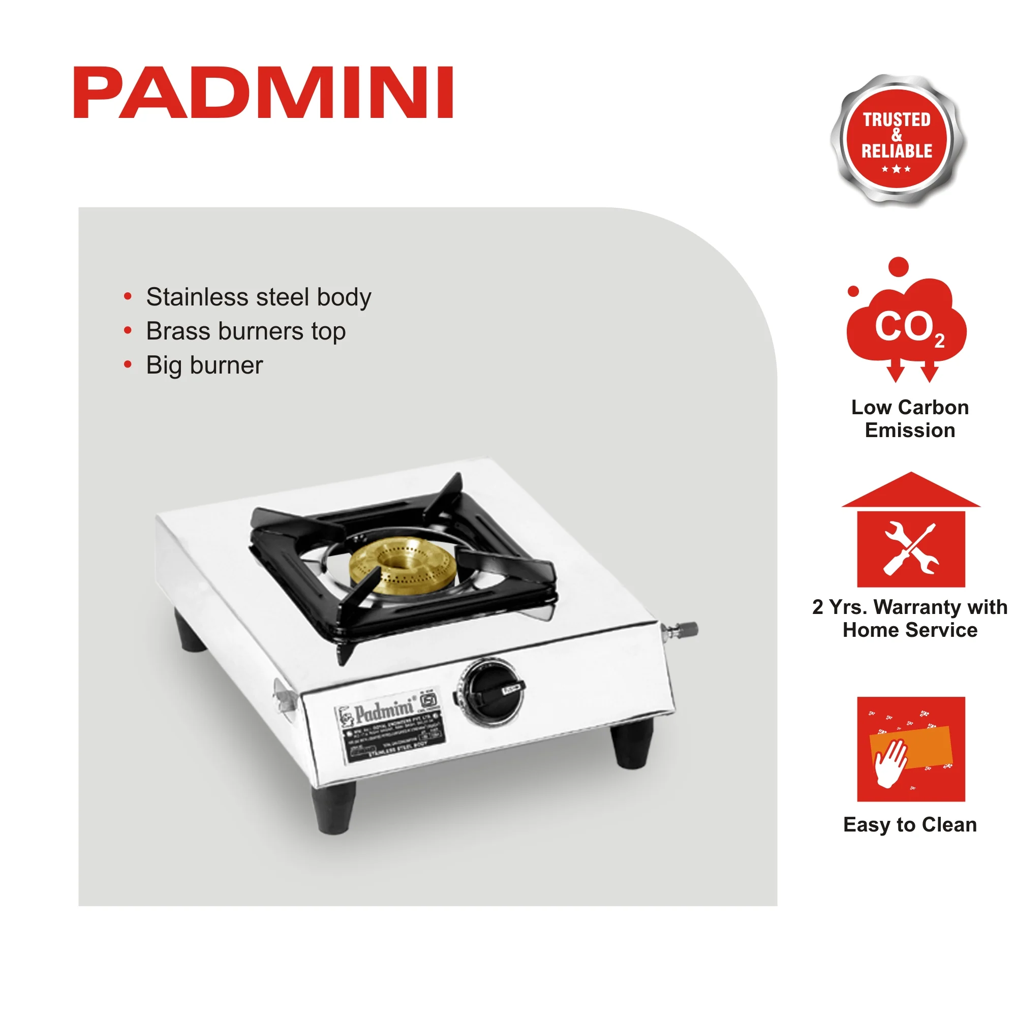 PADMINI Single Burner CS-101 Stainless Steel Gas Stove - Image 3
