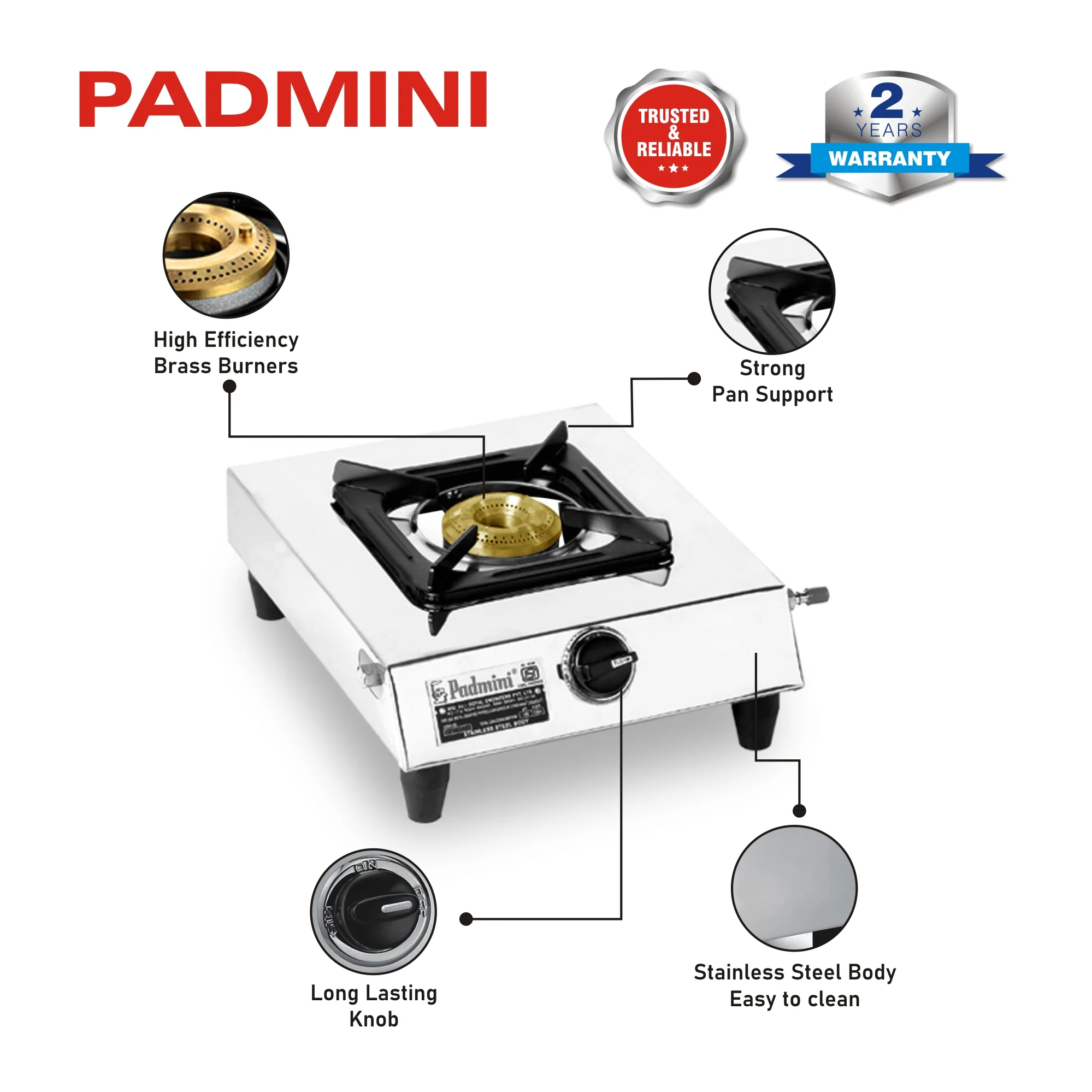 PADMINI Single Burner CS-101 Stainless Steel Gas Stove - Image 4