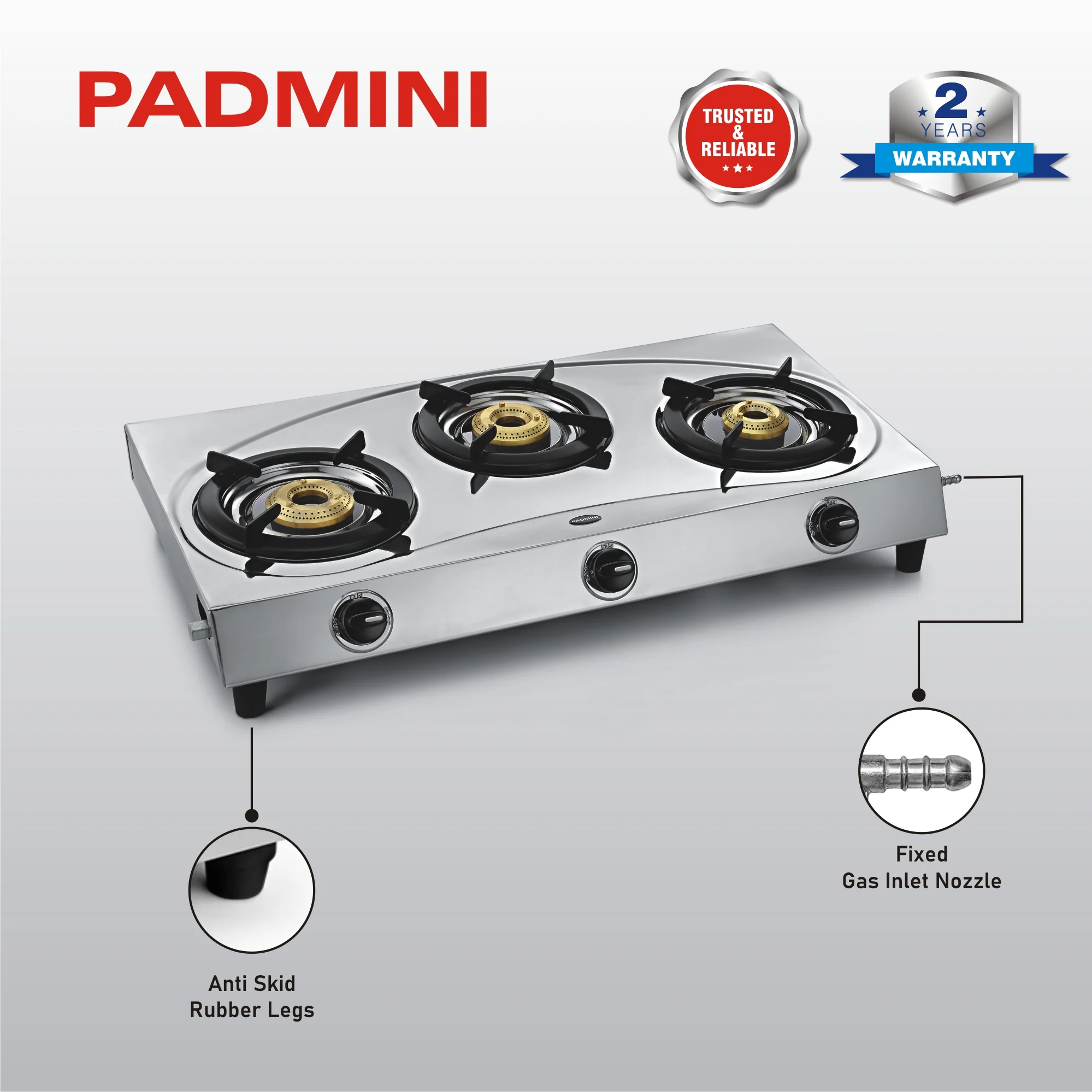 PADMINI 3 Burner CS-304 Stainless Steel Gas Stove - Image 3