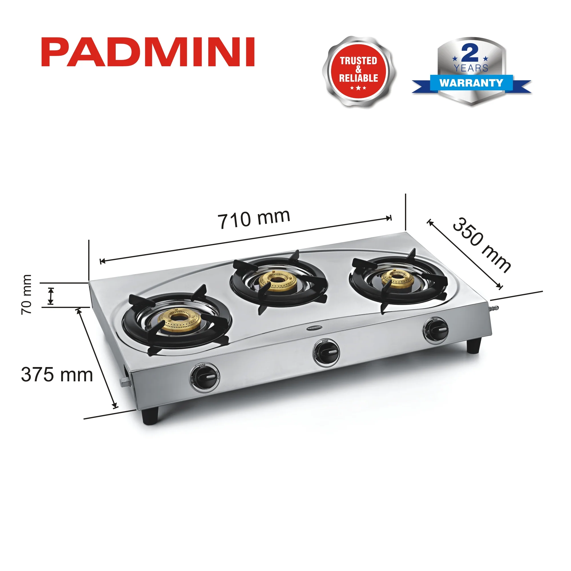 PADMINI 3 Burner CS-304 Stainless Steel Gas Stove - Image 4