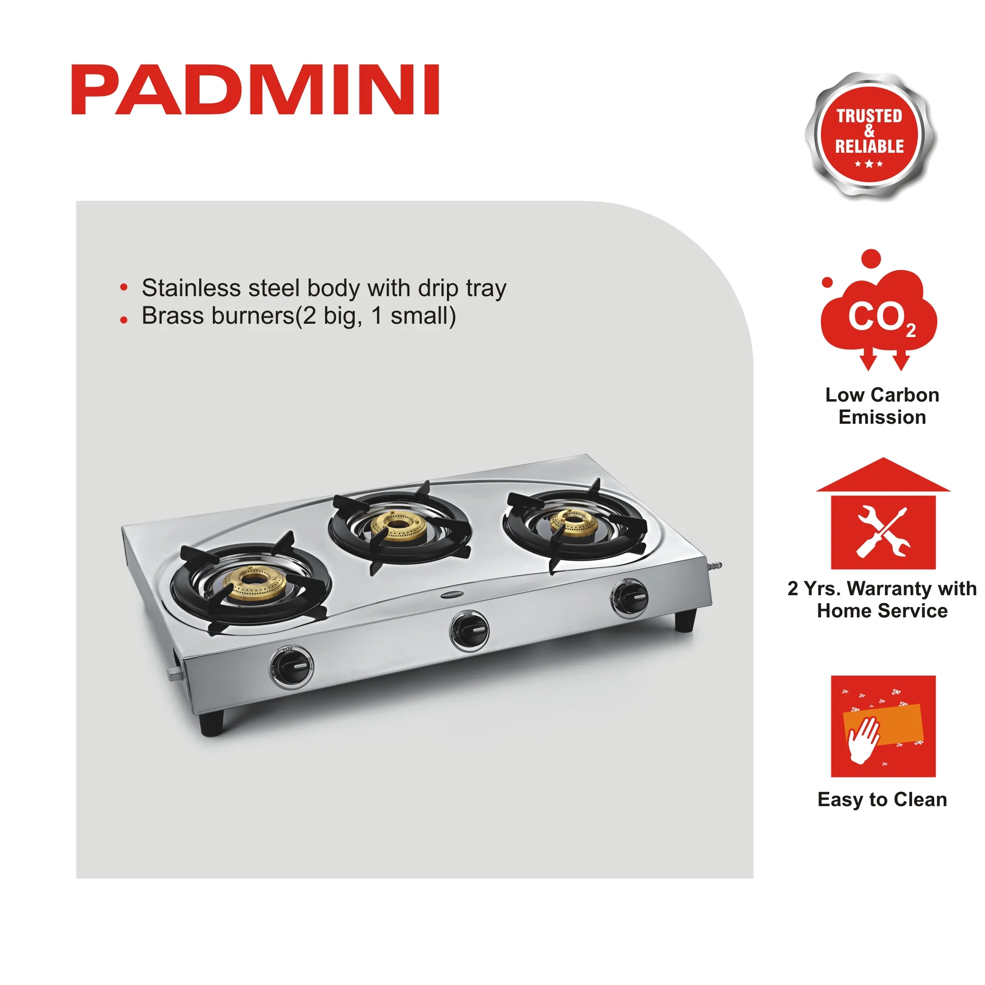 PADMINI 3 Burner CS-304 Stainless Steel Gas Stove - Image 5